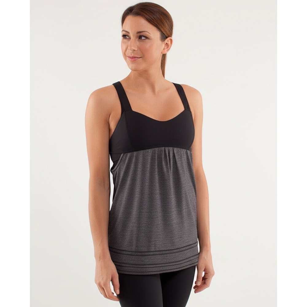 Lululemon Run Back Womens 4 Black Activewear Ruched Shelf Bra Yoga Running‎